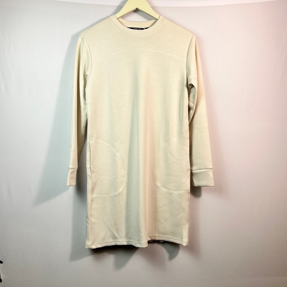 Member's Mark Womens Sandwash Dress Cream Long Sleeve Pockets XS NEW